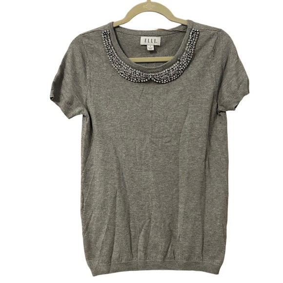 ELLE JEWELED COLLAR SHORT SLEEVE SWEATER - Picture 1 of 4